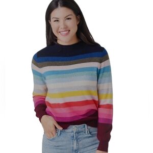 Anthropologie White + Warren Multicoloured  Cashmere Rolled Mock Neck Sweater XS